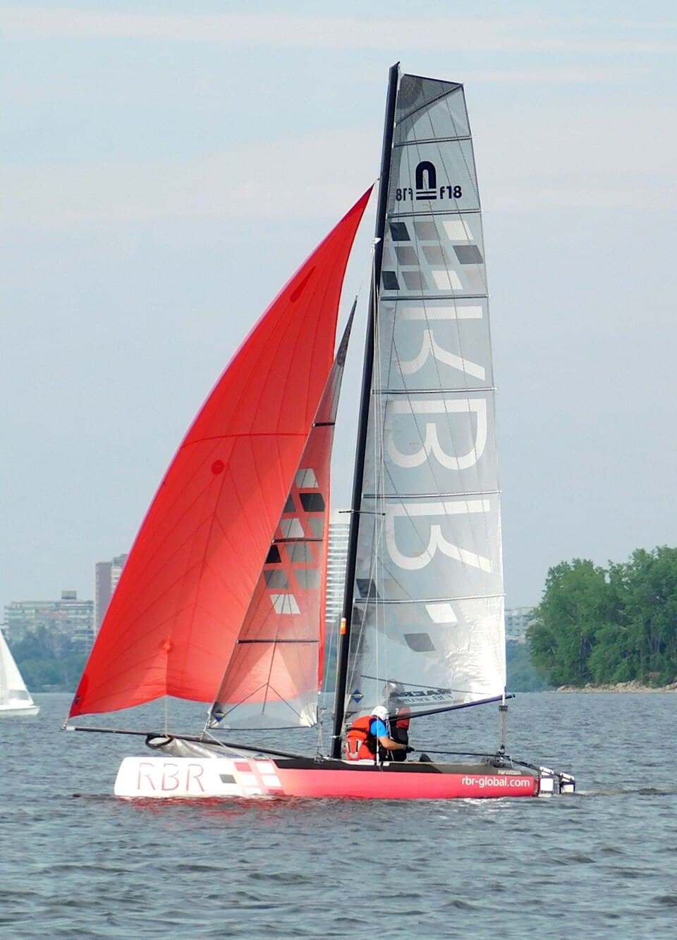 Formula 18 catamaran sailing under spinnaker